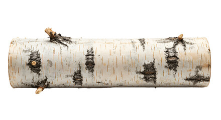 A fresh wooden birch log with striking bark texture and unique natural features placed on a clean white background.