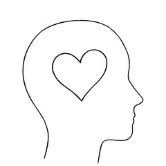 Mindful Heart: A simple line art illustration depicts a head in profile with a heart centered within, symbolizing love, compassion, and inner peace.