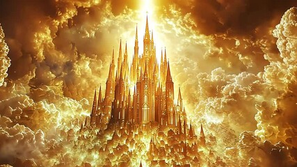 Golden castle on a fiery sky