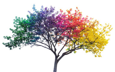 Rainbow Colored Tree with Vibrant Multicolored Leaves Representing Growth Isolated on Transparent Background