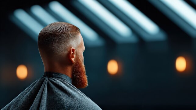Stylish Facial Hair Portrait in Hair Salon with Crew Cut and Moustache