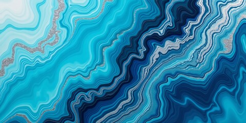 Obraz premium an abstract background of a acrylic painting swirling shades of turquoise, indigo and icy silver