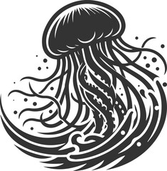 Jellyfish silhouette vector underwater fish drawing