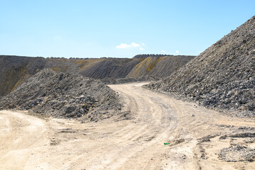 Heaps of tailings and mine dumps in Bor, Eastern Serbia, large copper mine owned by Chinese mining company Zijin Mining Group
