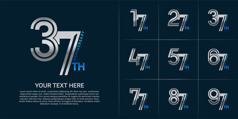 Anniversary logo type set with double line number. silver and blue color can be use special moment