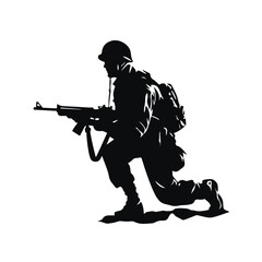 Professional Soldier Saluting Silhouette with Rifle: Military Vector Illustration