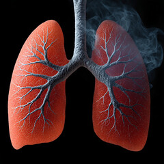 Damaged Human Lungs with Smoke, Bronchial Detail, Medical Art