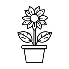 Sunflower Growth Plant in Ceramic Pot Line Style Vector Illustration