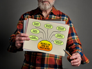 Wake up and be awesome concept encapsulates the idea of embracing each day with enthusiasm, purpose, and a positive mindset, sketch.