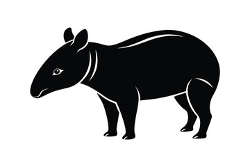Obraz premium Black and white silhouette illustration of a standing tapir animal isolated on white background