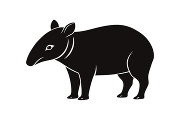 Obraz premium Black and white silhouette illustration of a standing tapir animal isolated on white background