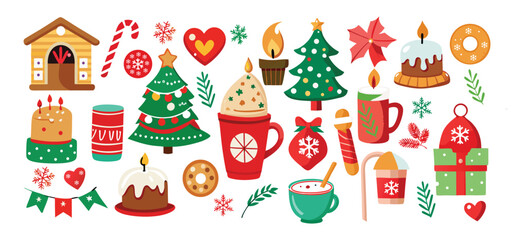 Charming assortment of festive christmas decorations and cheerful holiday elements arranged on white background