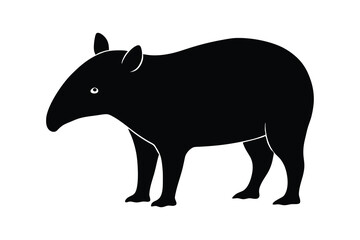 Fototapeta premium Black and white silhouette illustration of a standing tapir animal isolated on white background