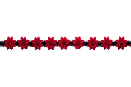 Row of vibrant red poinsettia flowers is arranged in seamless horizontal pattern, perfect for festive decorations and holiday designs - Powered by Adobe