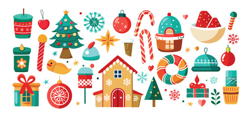 Fototapeta premium Colorful and festive assortment of hand drawn christmas themed elements ideal for holiday season design and illustration