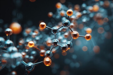 stylized molecules moving in synchronized dance, abstract sci-fi