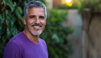 Smiling man with gray hair outdoors.