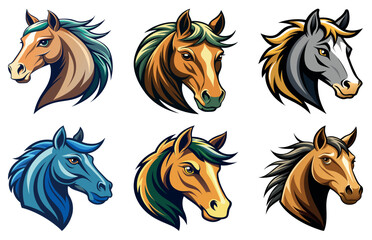 Set Of Horse Heads Horse Head Clipart Flat Vector Horse Illustration for Farm, Animal, and Western 
