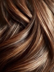 Fototapeta premium Close-up of shiny chestnut brown hair strands with smooth texture