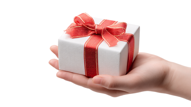 Gift box on a hand present on transparent background