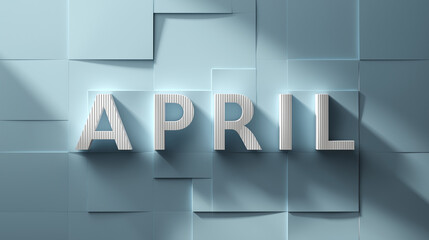 April Month Graphic with 3D Letters on Blue Tile Background