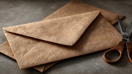 Vintage Brown Envelopes and Scissors Rustic Stationery Photography