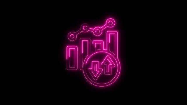 Neon financial graph animation with up and down arrows on a dark background