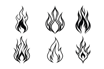 A set of stylized fire flames vector art illustration