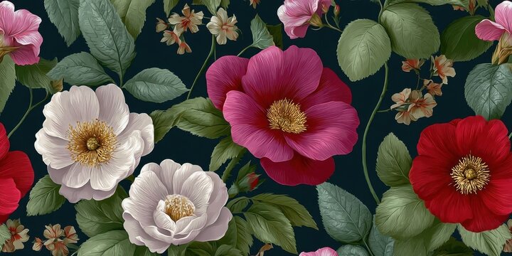 Vintage Floral Seamless Pattern with Hand-Drawn Flowers and Leaves for Fabric and Wallpaper
