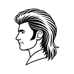 Man profile silhouette with long hair isolated on transparent background