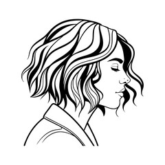 Woman with short wavy hair silhouette isolated on transparent background