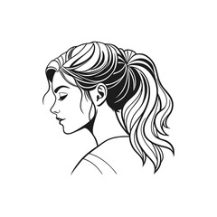 Woman profile silhouette with high ponytail isolated on transparent background