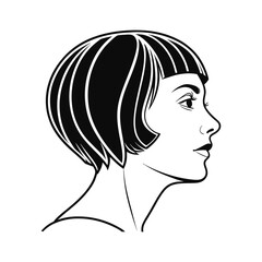 Woman profile silhouette with bob haircut isolated on transparent background