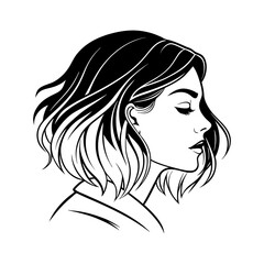 Woman profile silhouette with short hair isolated on transparent background