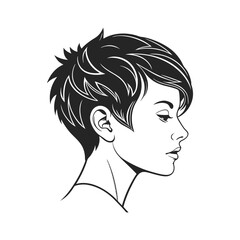 Woman profile silhouette short hair isolated on transparent background