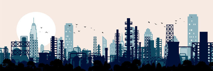 Obraz premium Industrial factory skyline in colorful parallax style