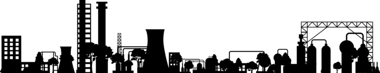 Industrial factory skyline in black color silhouette style