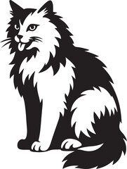 Sitting cat with tongue out vector sketch, Playful pet cat minimal design