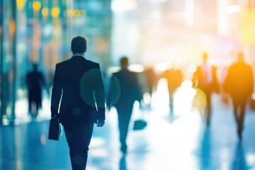 Businessman walking in modern office building with briefcase