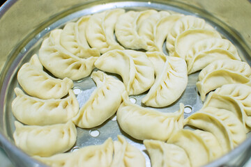 Close up of Momo, type of South Asian dumpling; native to Tibet, Nepal, Bhutan and Sikkim. It is...