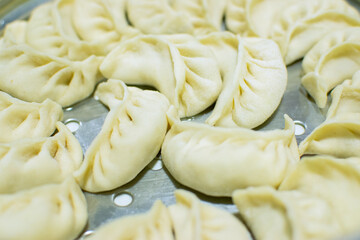 Close up of Momo, type of South Asian dumpling; native to Tibet, Nepal, Bhutan and Sikkim. It is...