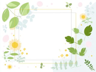 Fresh Floral Frame Design with Green Leaves and Yellow Flowers in Soft Colors