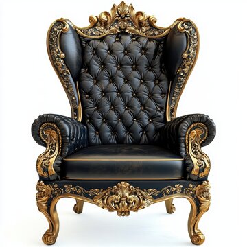 Luxury black leather throne chair isolated on white background