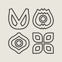 Mid century modern flowers vectors. Simple geometric icons.