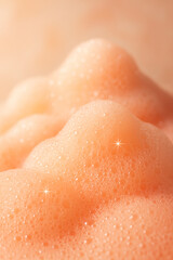 Fototapeta premium Macro of Orange Soap Foam with Shimmering Bubbles and Soft Texture 