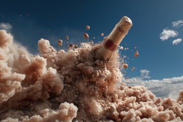 Champagne Bottle Rockets Skyward In Retro Graphic Of Festive Surreal Celebration