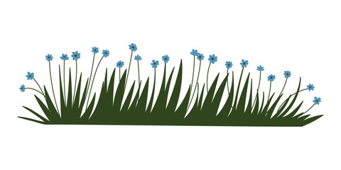 A green bush with flowers on a white background. Vector image of green grass. Flat illustration.