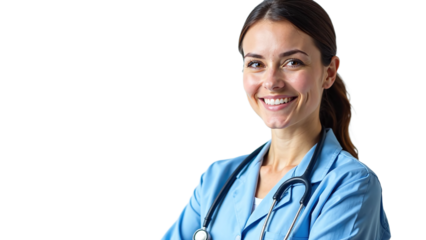 Professional Female Doctor Isolated on Transparent White Background with Stethoscope