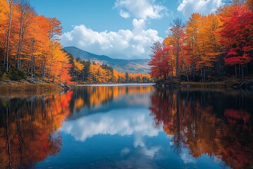 Obraz premium Autumn reflections serene mountain lake fall foliage