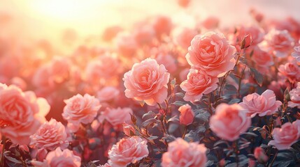 Obraz premium Soft-focus sunset over a field of peach roses